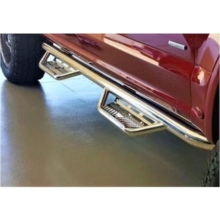 N-Fab With Drop Down Steps 3 Round Bent Polished Stainless Steel Welded Vented End Caps HPF1585CC-SS